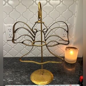 Gold large hanging candle holder metal welded Shepards hook hanging angel